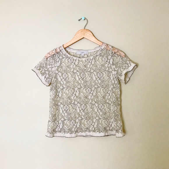 LOFT Tops - LOFT Ruffle Trim Lace Top